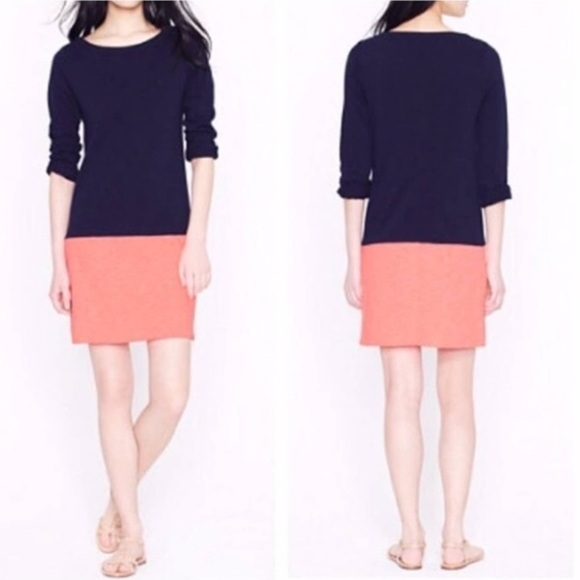 J.Crew Women’s Maritime Colorblock Sheath Dress Long Sleeve Orange Navy Two Tone - Picture 4 of 11
